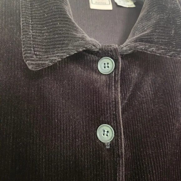 BOUNDARY WATERS PETITE SMALL BLACK PLUSH POLY RIBBED BUTTON-FRONT WOMEN'S SHIRT - Picture 4 of 4